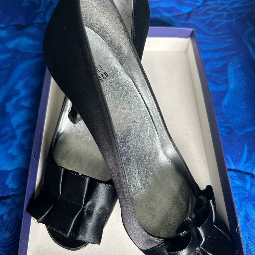 Stuart Weitzman, black satin sandals 7